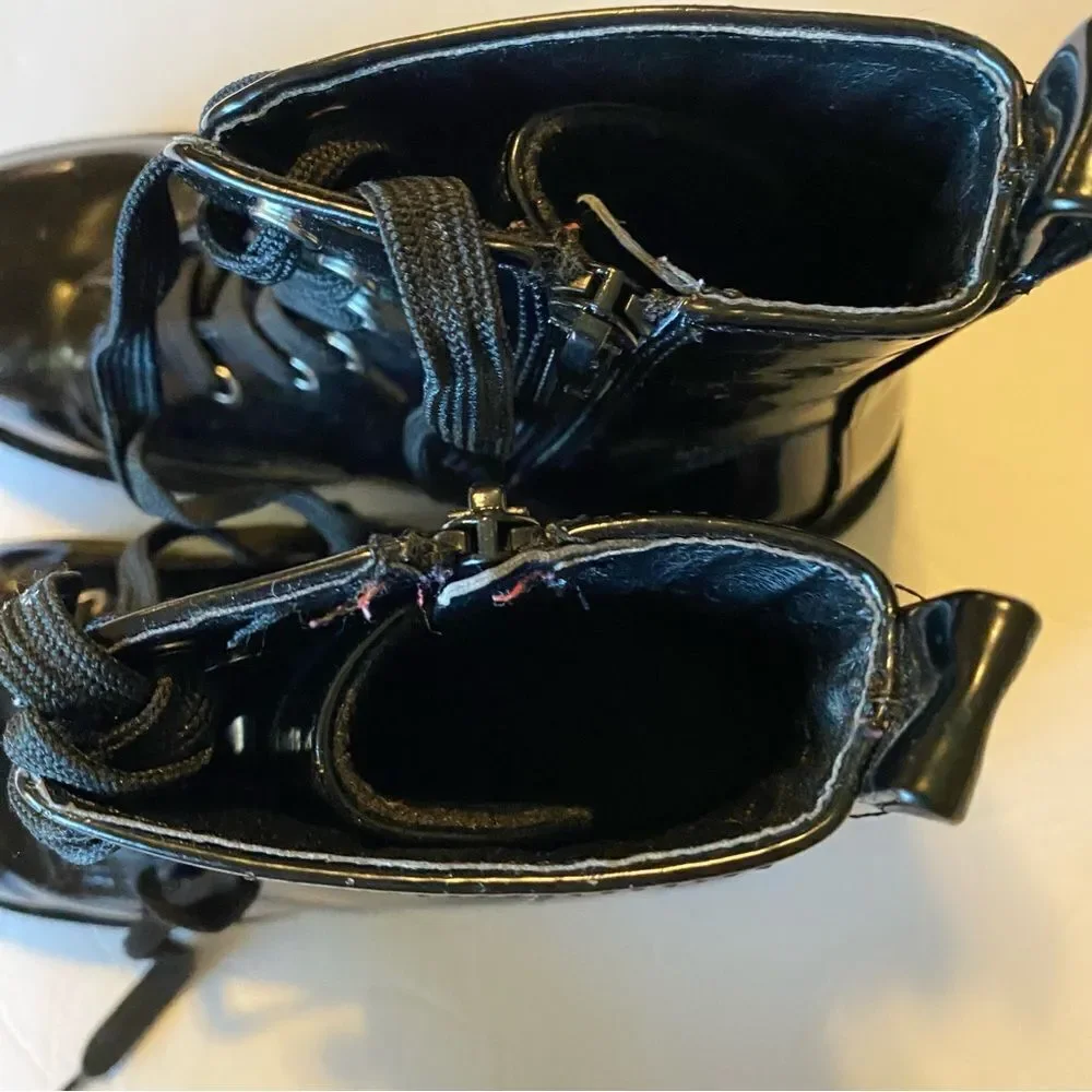 Thereabouts Girls Reese Combat Boots faux Leather glossy Lace Up zipper side 3
